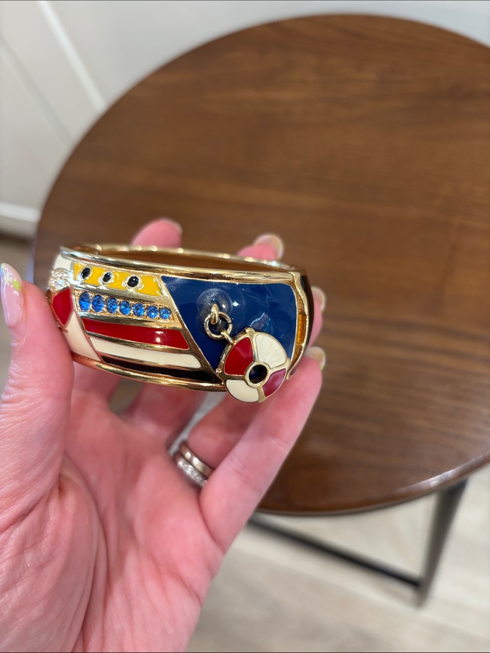 Swarovski Nautical Enamel Charm Bangle Bracelet — Red, White, Blue, Gold